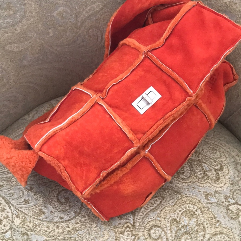 Authentic Chanel- Tomato Orange- Shearling/Suede - image 2